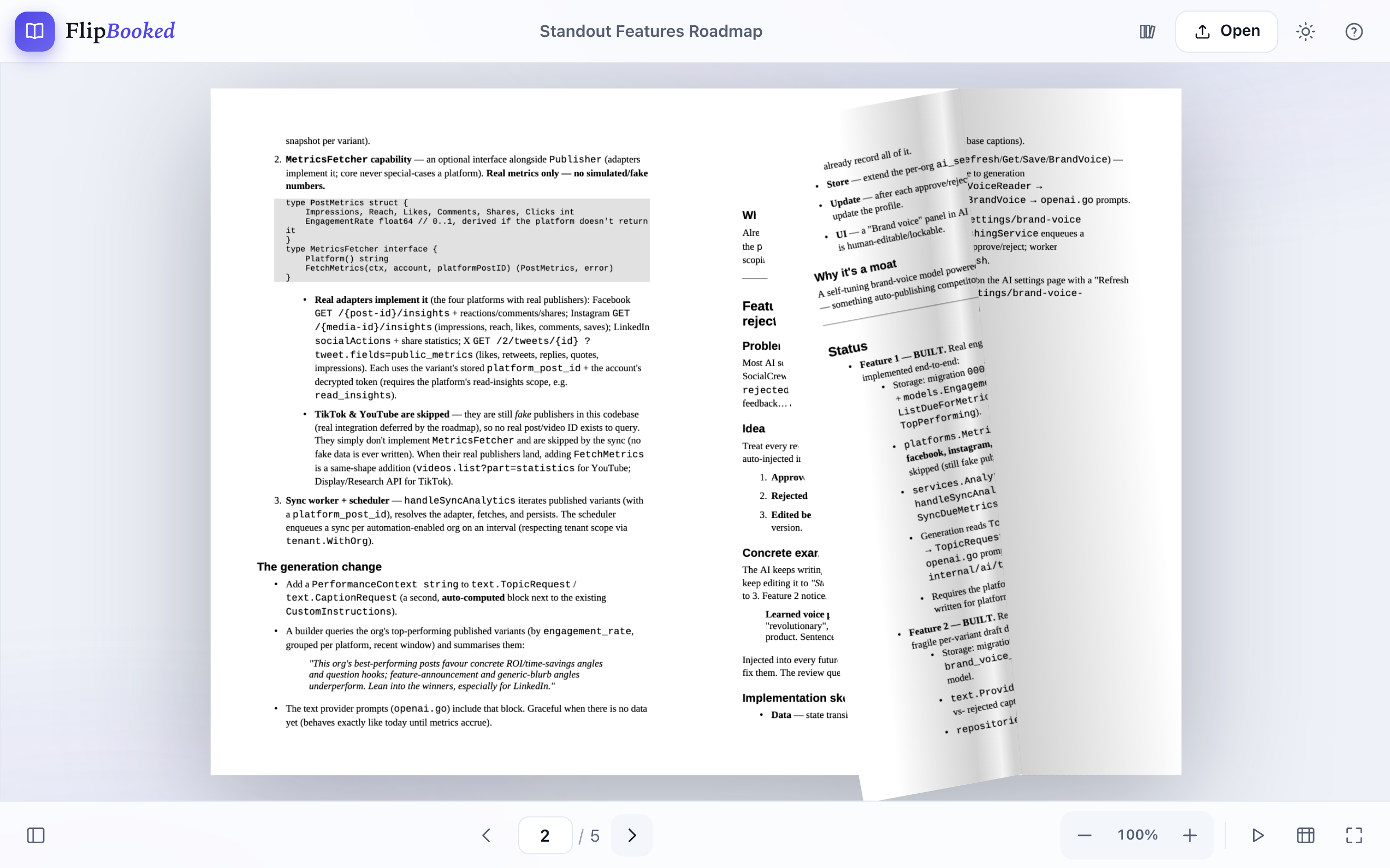 A page mid-flip with a realistic curl