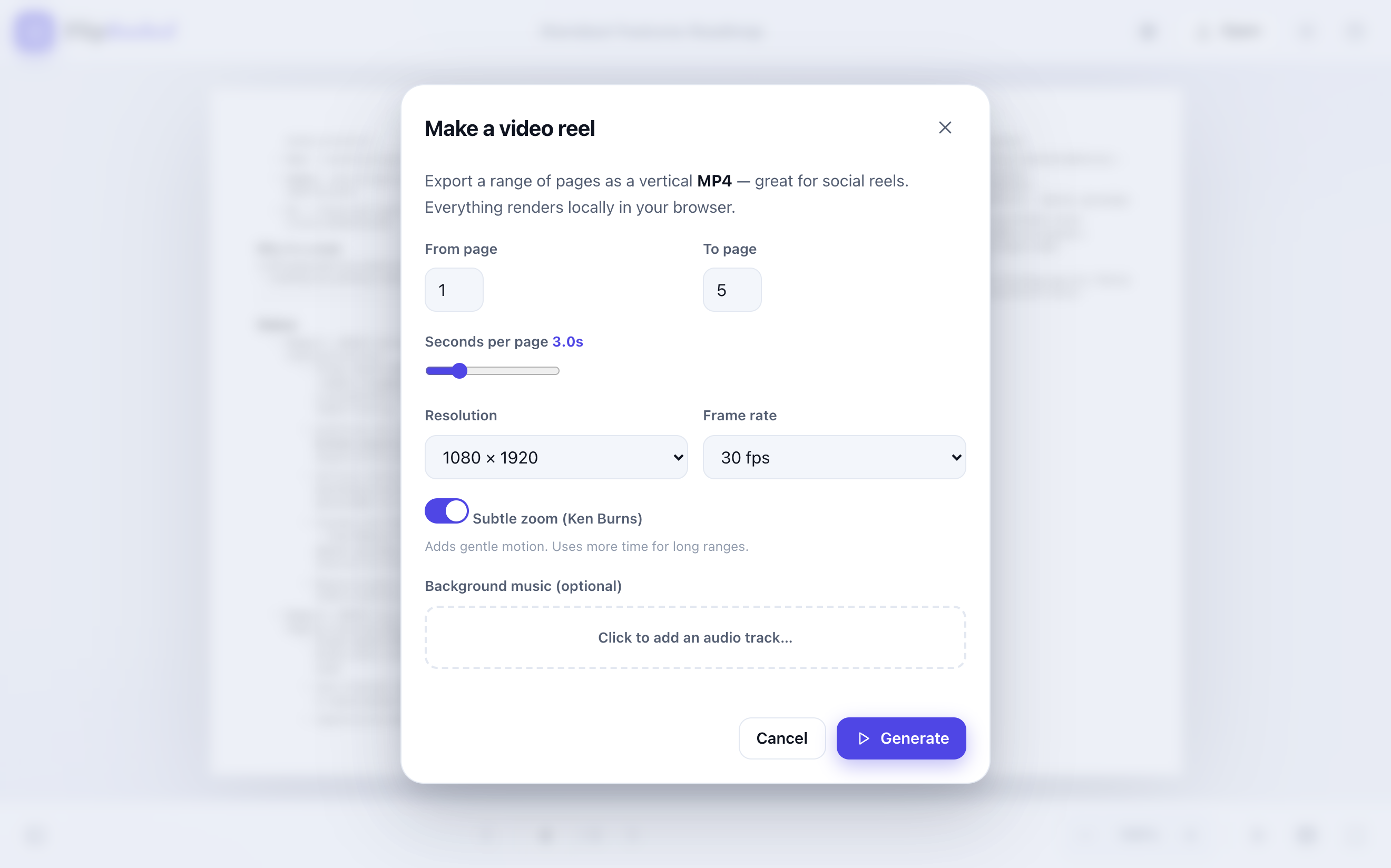 The reel maker export dialog
